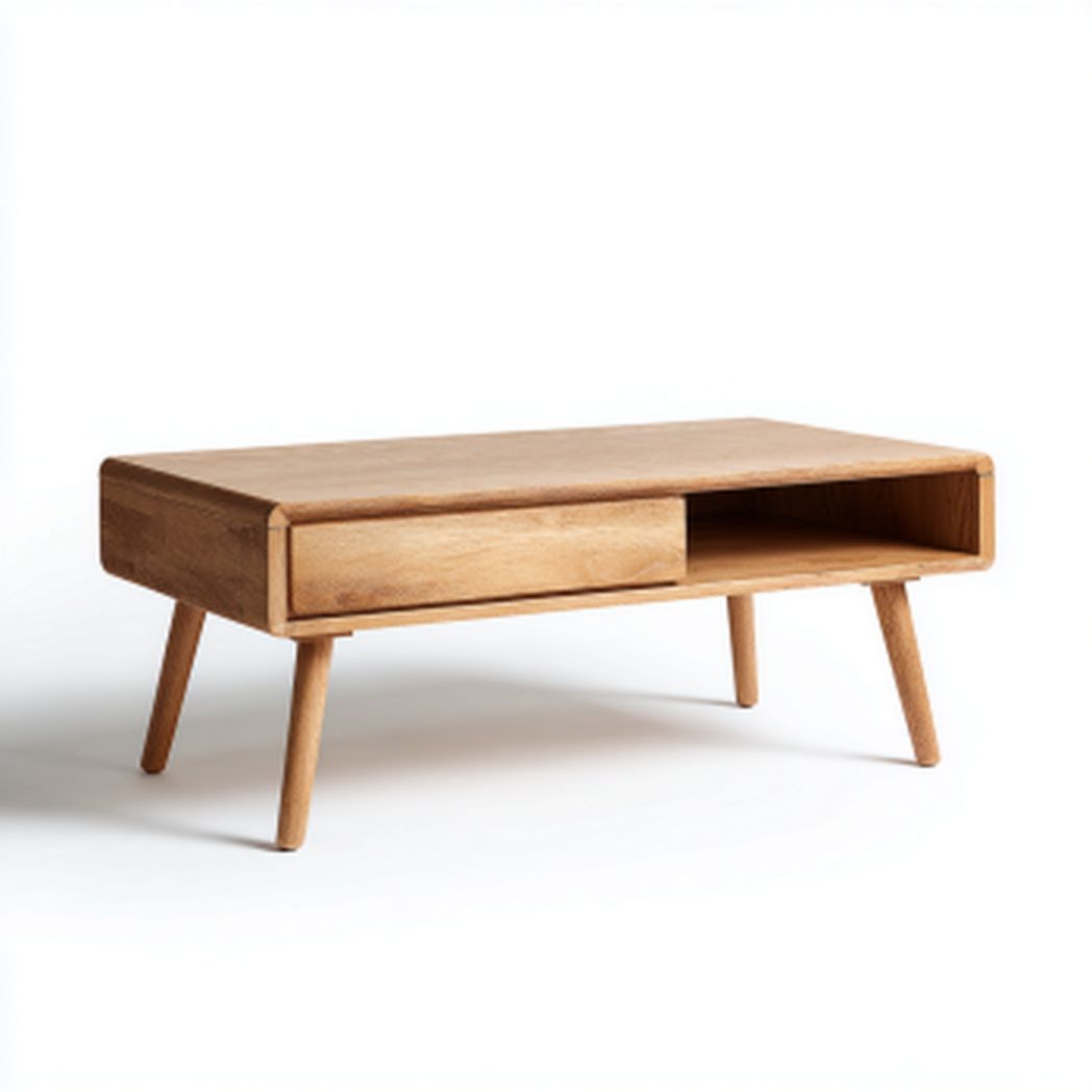 Stolik kawowy z litego drewna do salonu z szufladą - 120 x 60 x 40