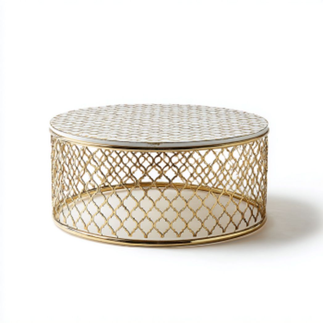 Stół kawowy okrągły z metalowej siatki w stylu nowoczesnym - 80 x 80 x 30