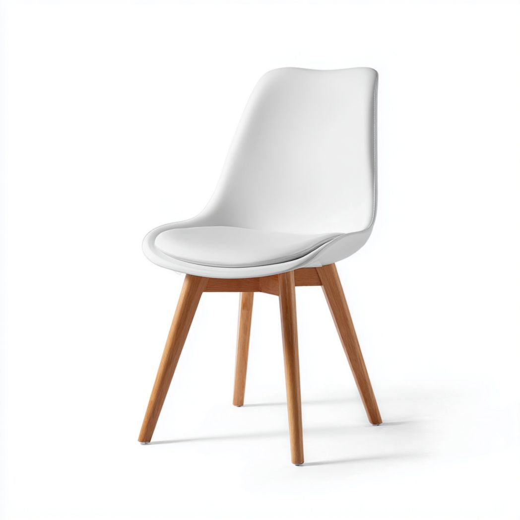 Krzesło do jadalni z białego tworzywa sztucznego i drewnianymi nogami - 45 x 45 x 85