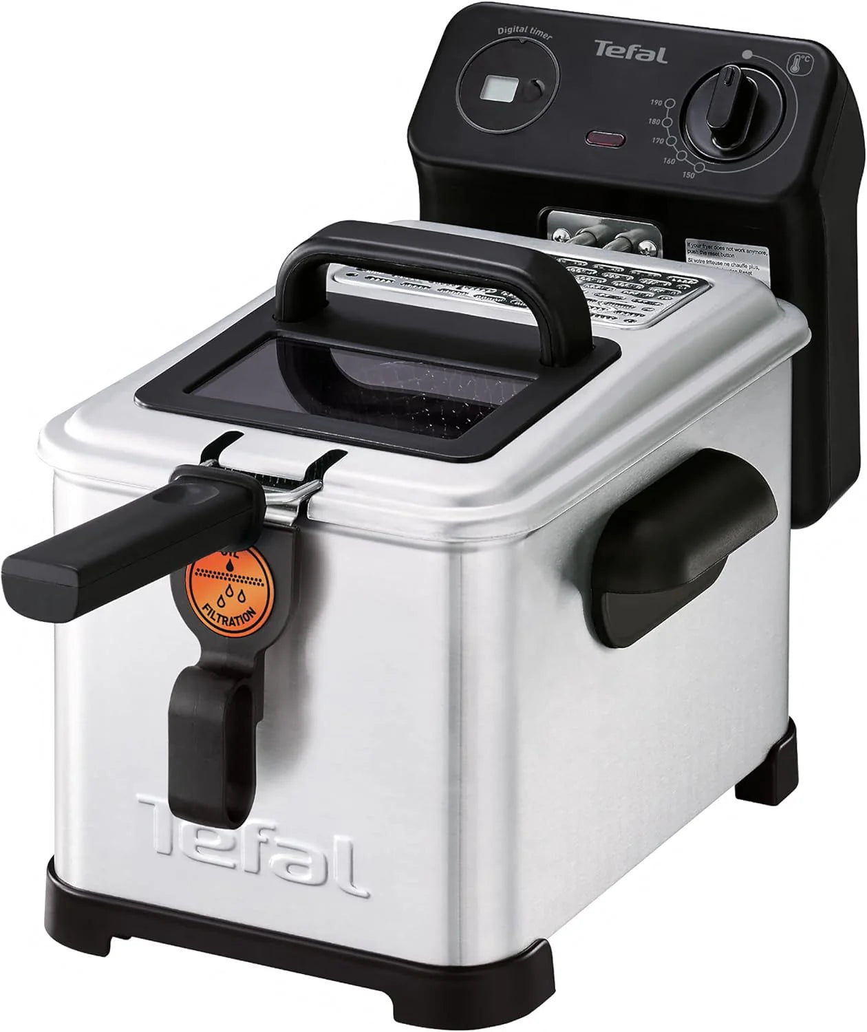 Tefal FR5160 Filtra Pro elektrisk fritös | 4 liters oljekapacitet | Uppsamlingssil för renare olja | Diskmaskinssäkra delar | Fönster | Justerbar temperaturkontroll | Svart/rostfritt stål